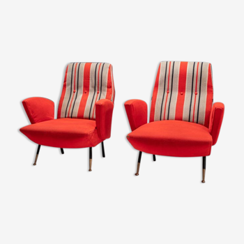 Set of 2 Italian disco chairs in original tapestry 1960s