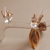 Glass knife rest with bird and golden leaf (set of 6)