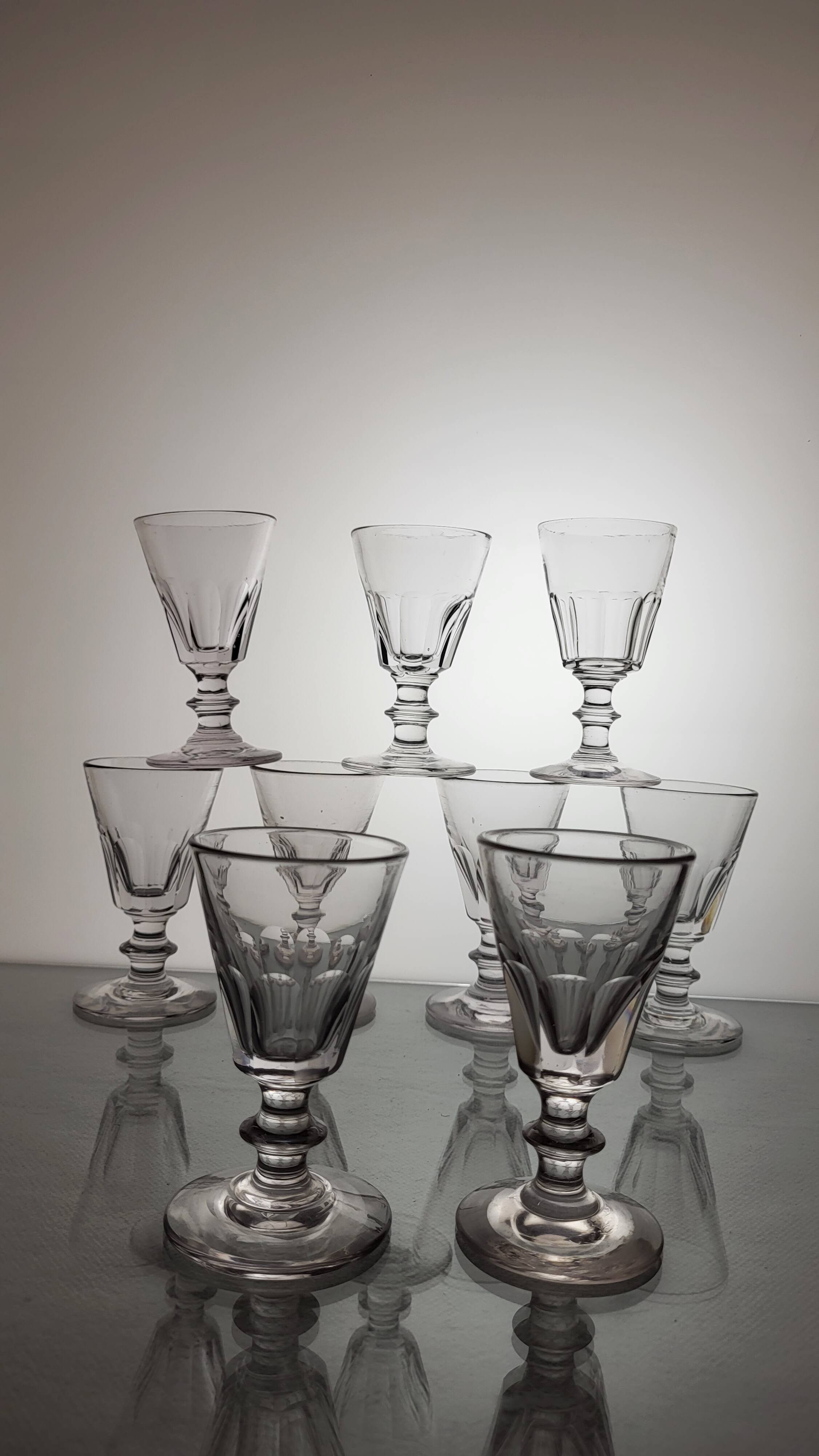 9 19th century Caton / Baccarat style wine glasses
