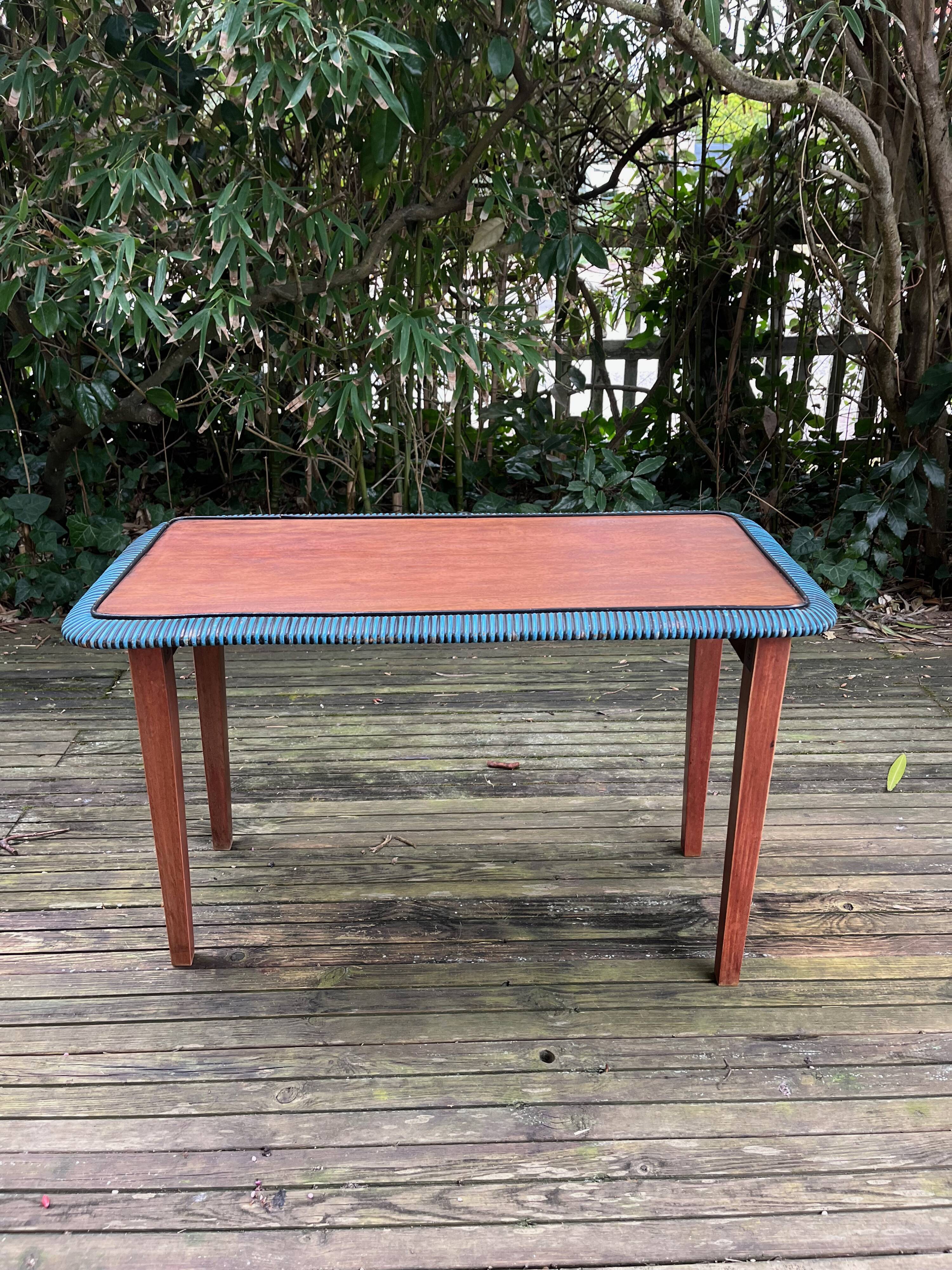 Folding wooden and rattan side table, 1960s