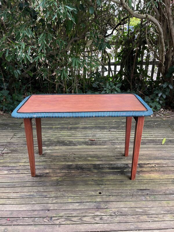 Table d'appoint pliante en bois et rotin 1960