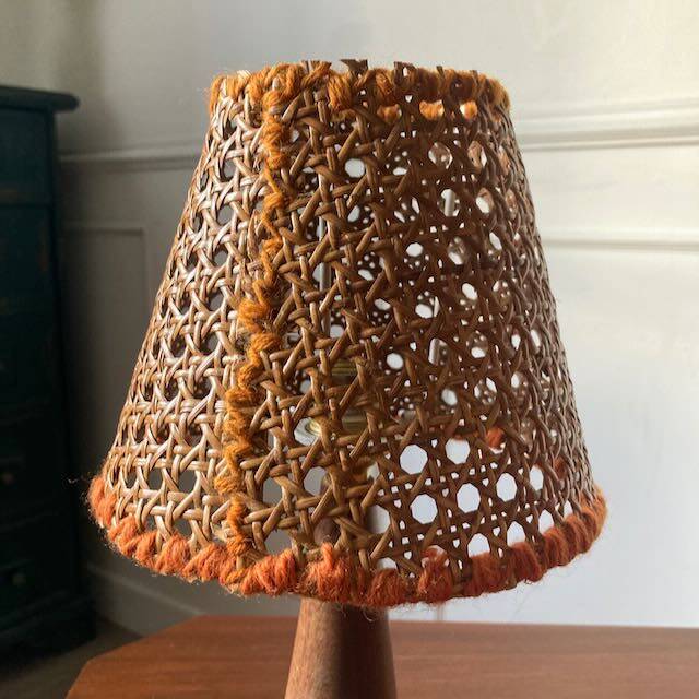 Small wooden and cane lamp