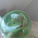 Small carafe in blown and bubble glass green color signed biot vintage