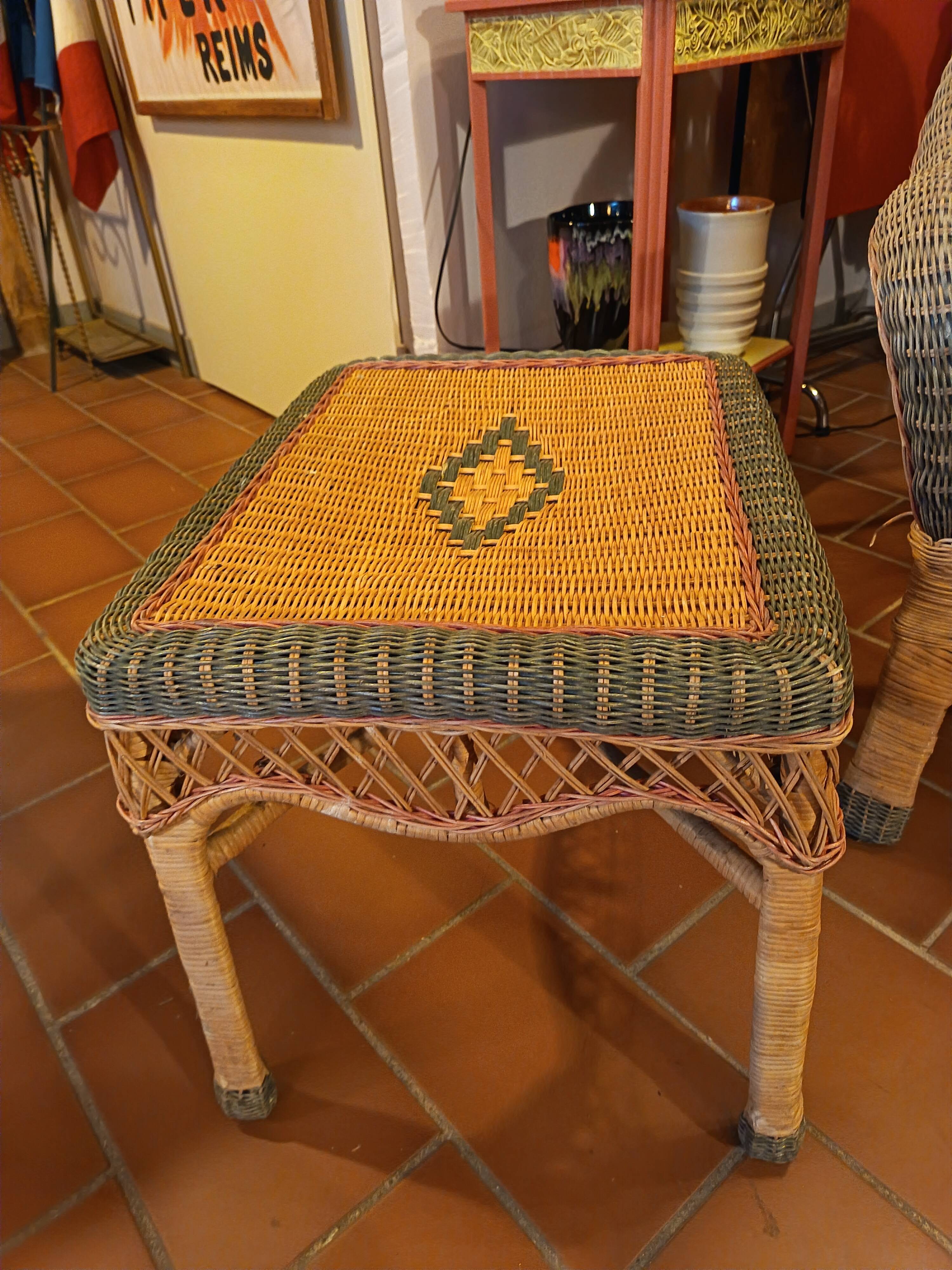 Rattan armchair and coffee table