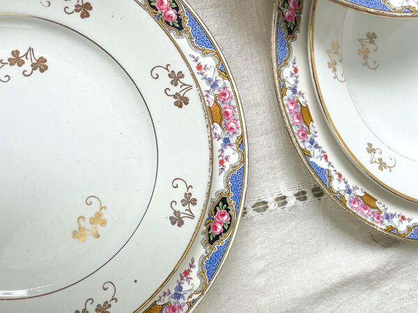 Set de 6 assiettes porcelaine et 6 petites assiettes dépareillées vintage ~ Service de table 6 personnes ~