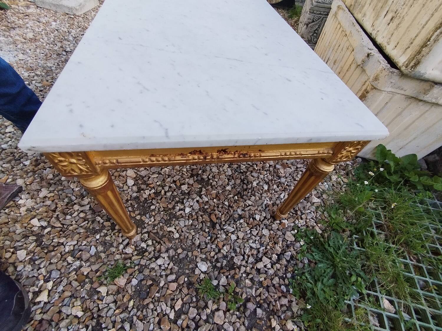 Louis XVI style coffee table in old gilded wood with marble top