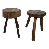 Paire de tabourets brutalistes modernistes en bois massif – Sculptures