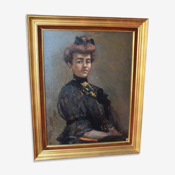 Portrait à l'huile d'une femme signé Joseph-Victor Roux-Champion 1905