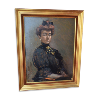 Portrait à l'huile d'une femme signé Joseph-Victor Roux-Champion 1905