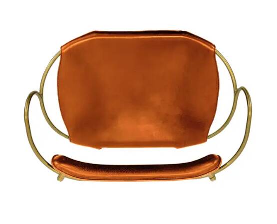 Pair of Hug bar stools in tobacco colour and brass metal.