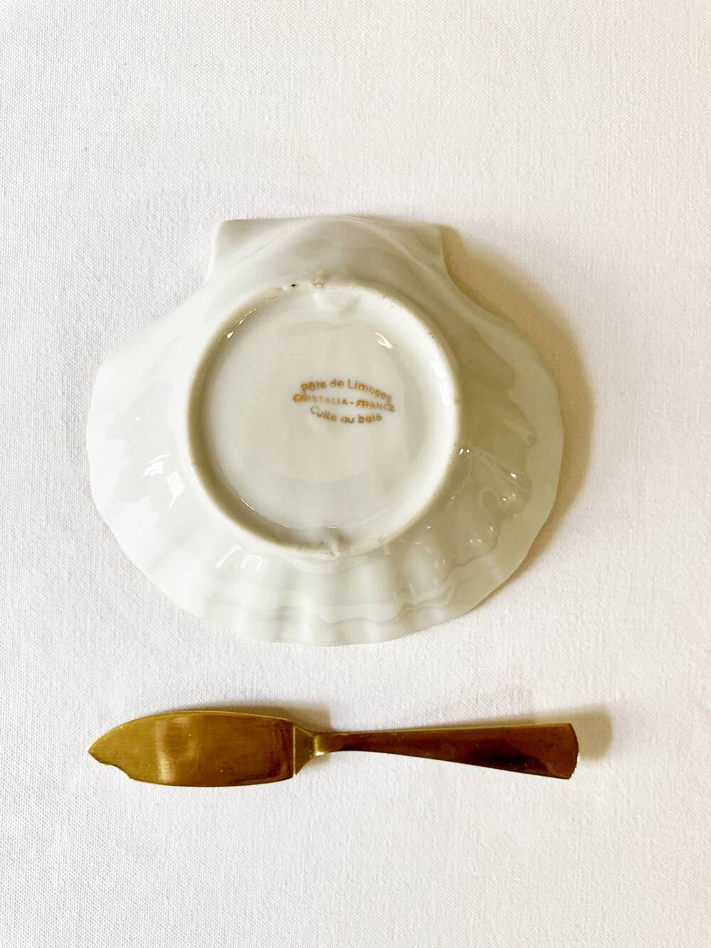 Antique Limoges ceramic butter dish and knife in their original case. Circa 1950