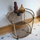 Desserte vintage laiton à roulettes plateaux en verre