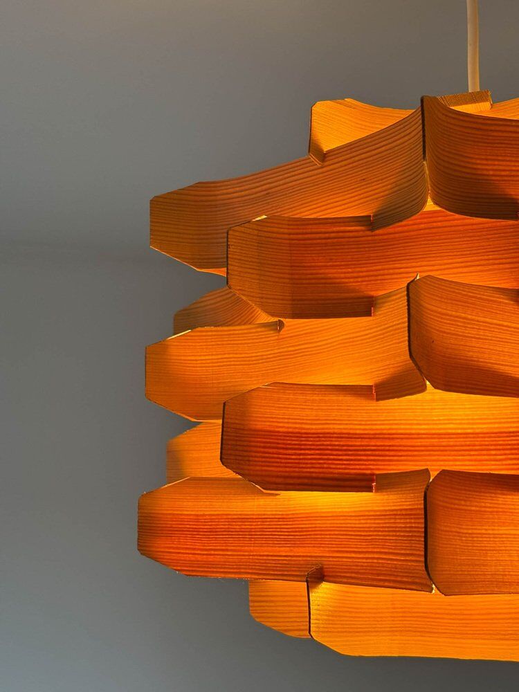 Mid-century wooden pendant lamp by Hans-Agne Jakobsson, Sweden, 1970s