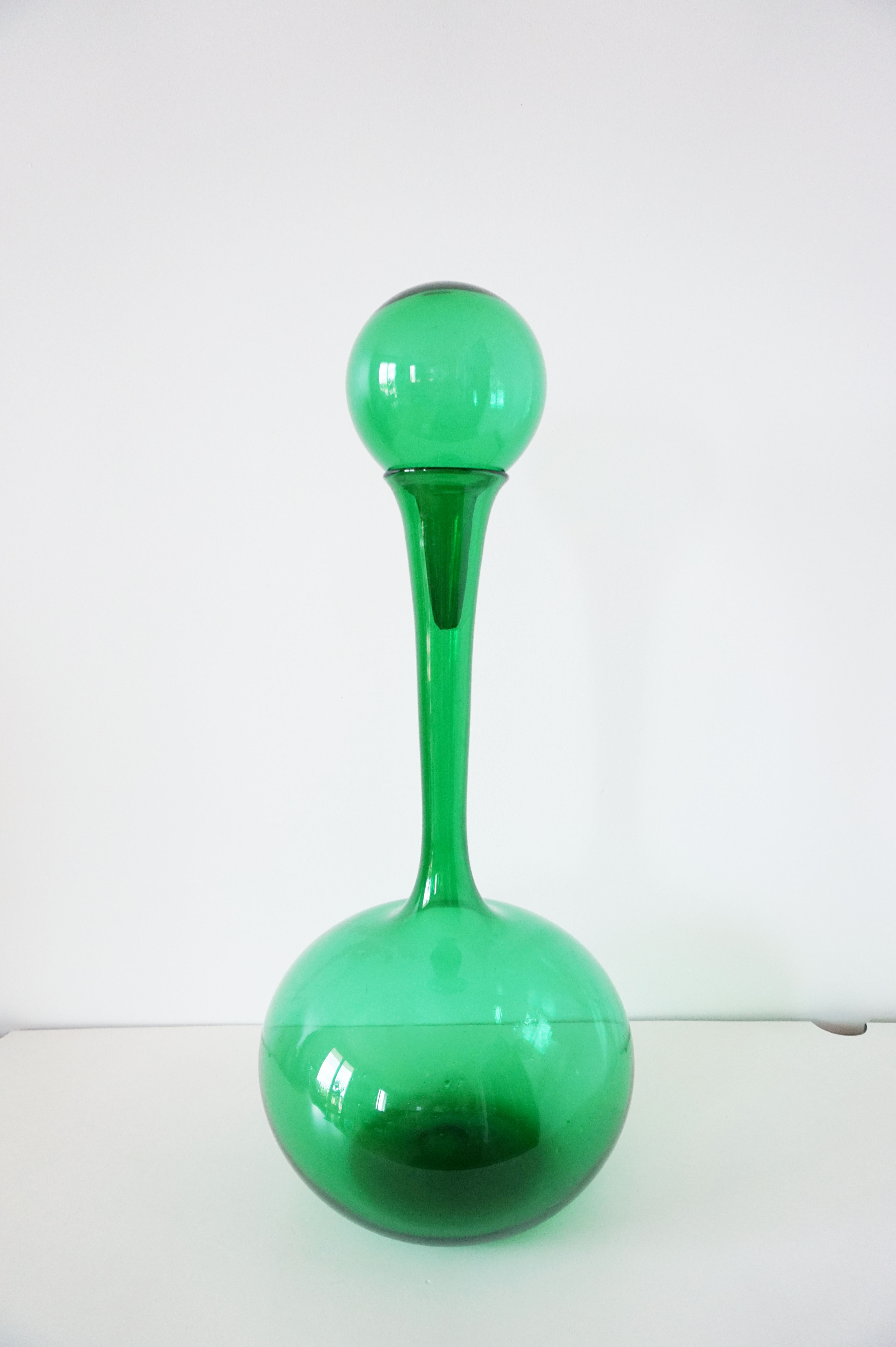 Italian bottle or decanter in green blown glass empoli