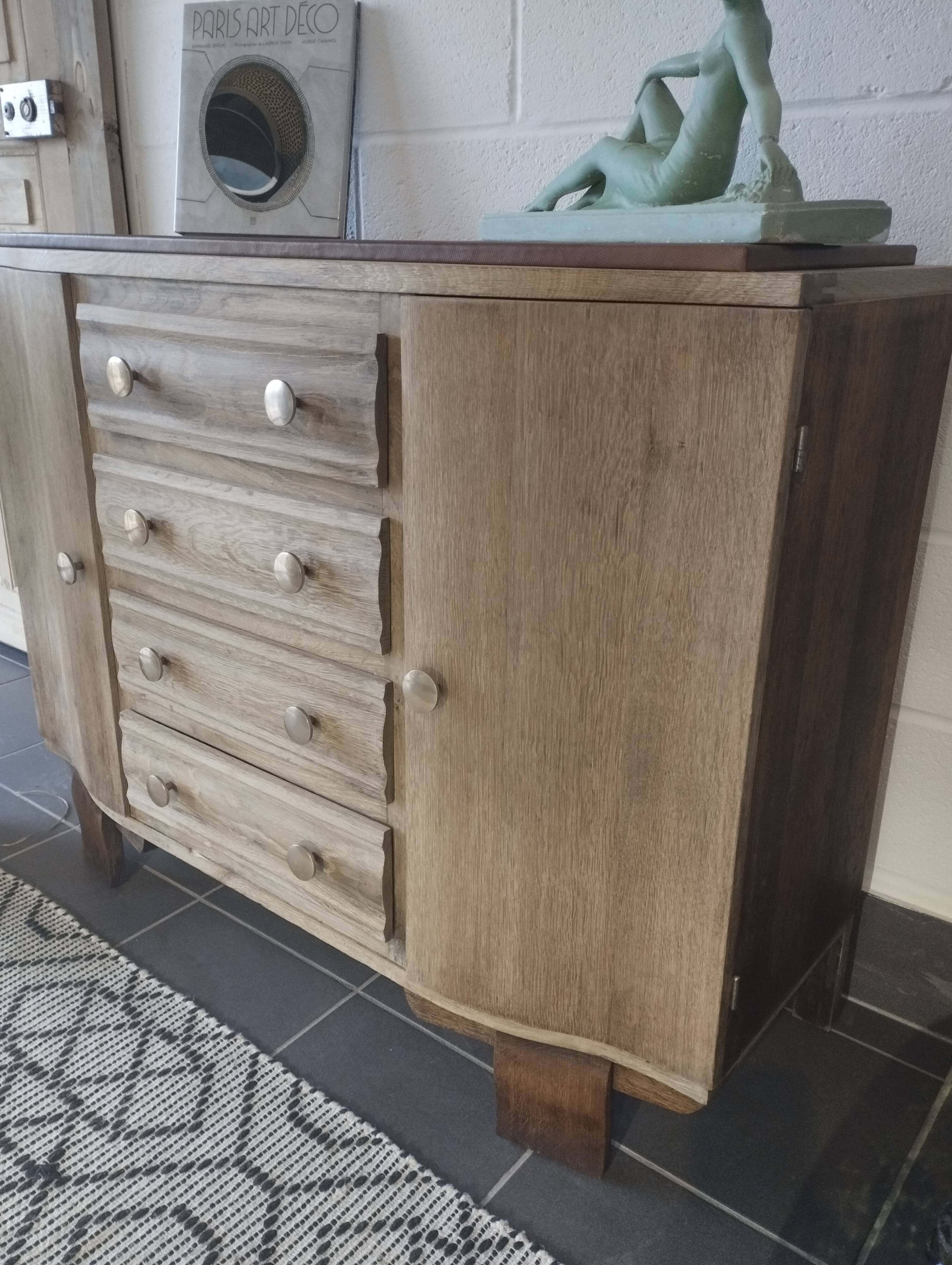 Art Deco oak and leather chest of drawers