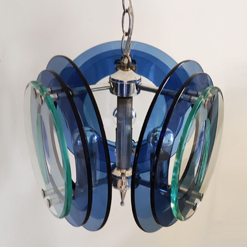 1970s gorgeous blue and green chandelier by veca. made in italy