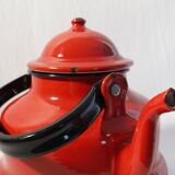 Vintage red enamelled metal kettle