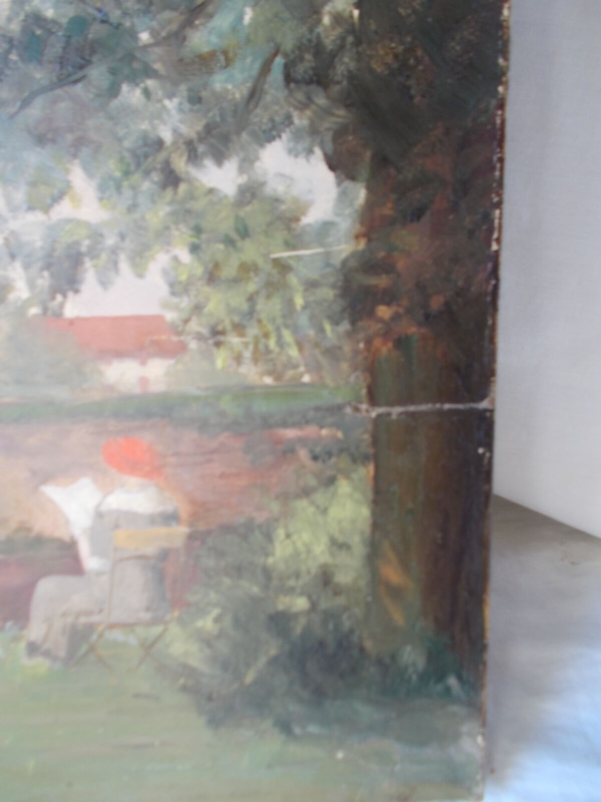 Painting oil on ancient canvas from 1913 "lady on a swing"