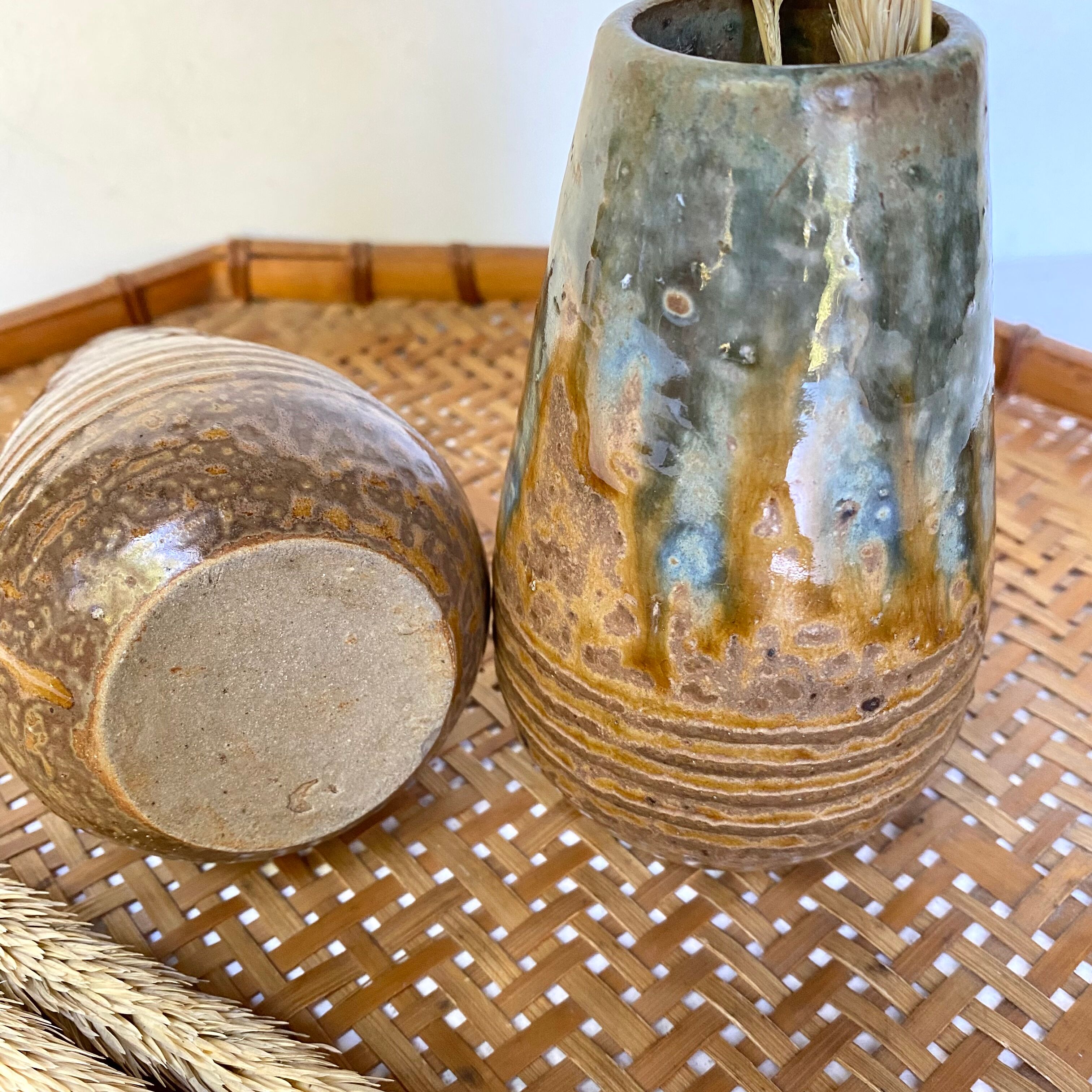 Enamelled stoneware vases