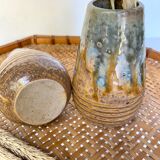 Enamelled stoneware vases