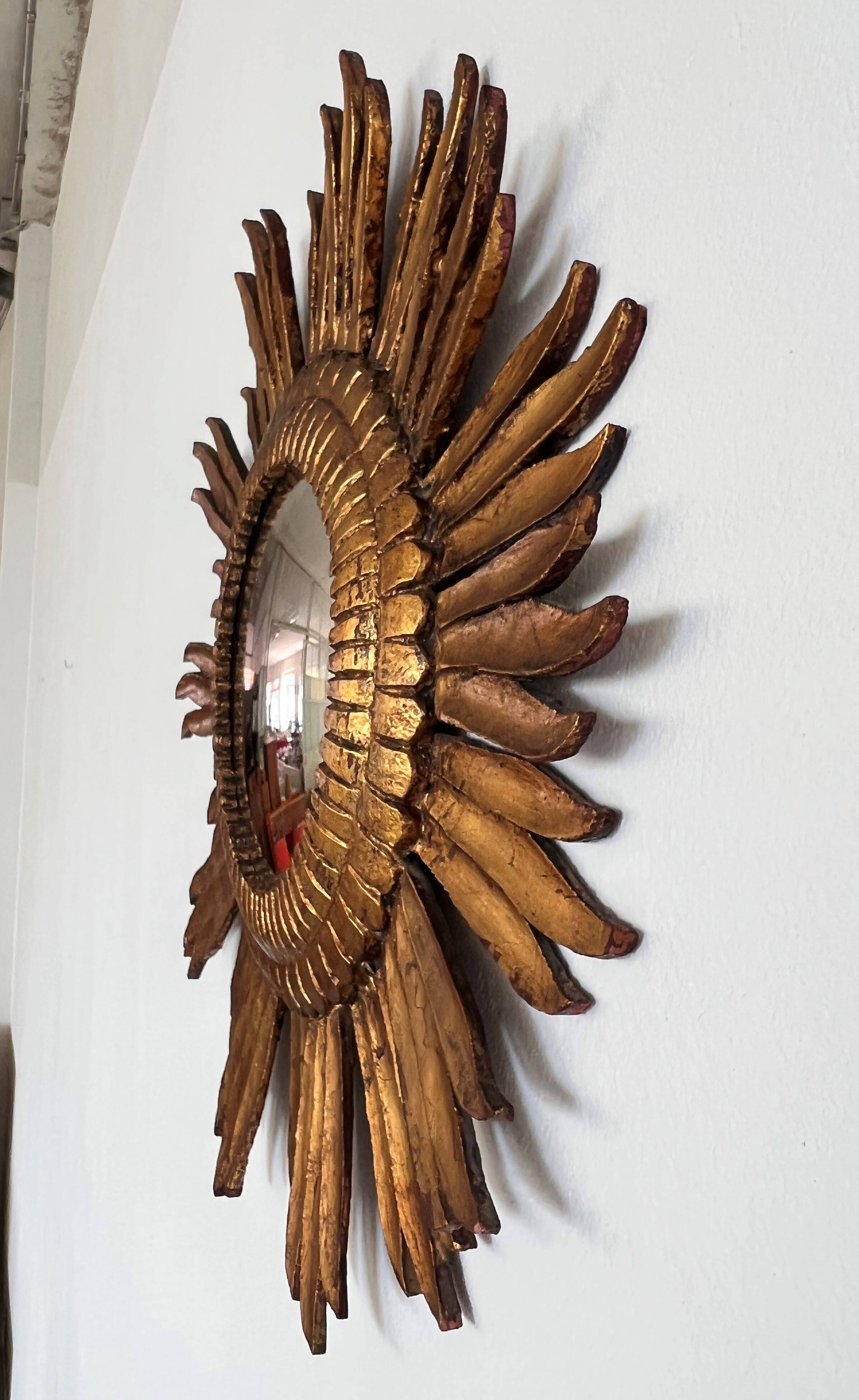 Italian Sunburst Mirror with Concave Mirror Glass