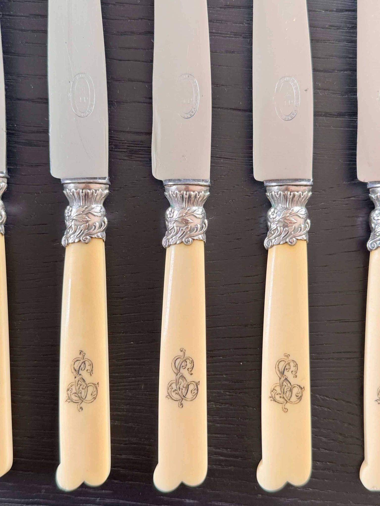 12 Robert Linzeler knives and leg of lamb set for Jules Piault Paris