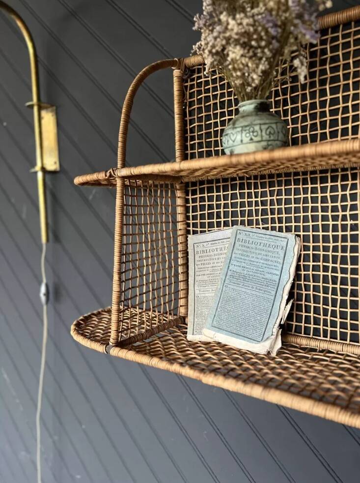 Steel and wicker wall shelf