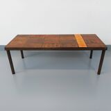 Vintage rectangular coffee table by Jean Jaffeux in steel and ceramic from the 60s