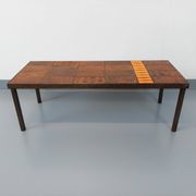 Vintage rectangular coffee table by Jean Jaffeux in steel and ceramic from the 60s