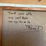 Still life painting with dedication, oil on canvas, signed