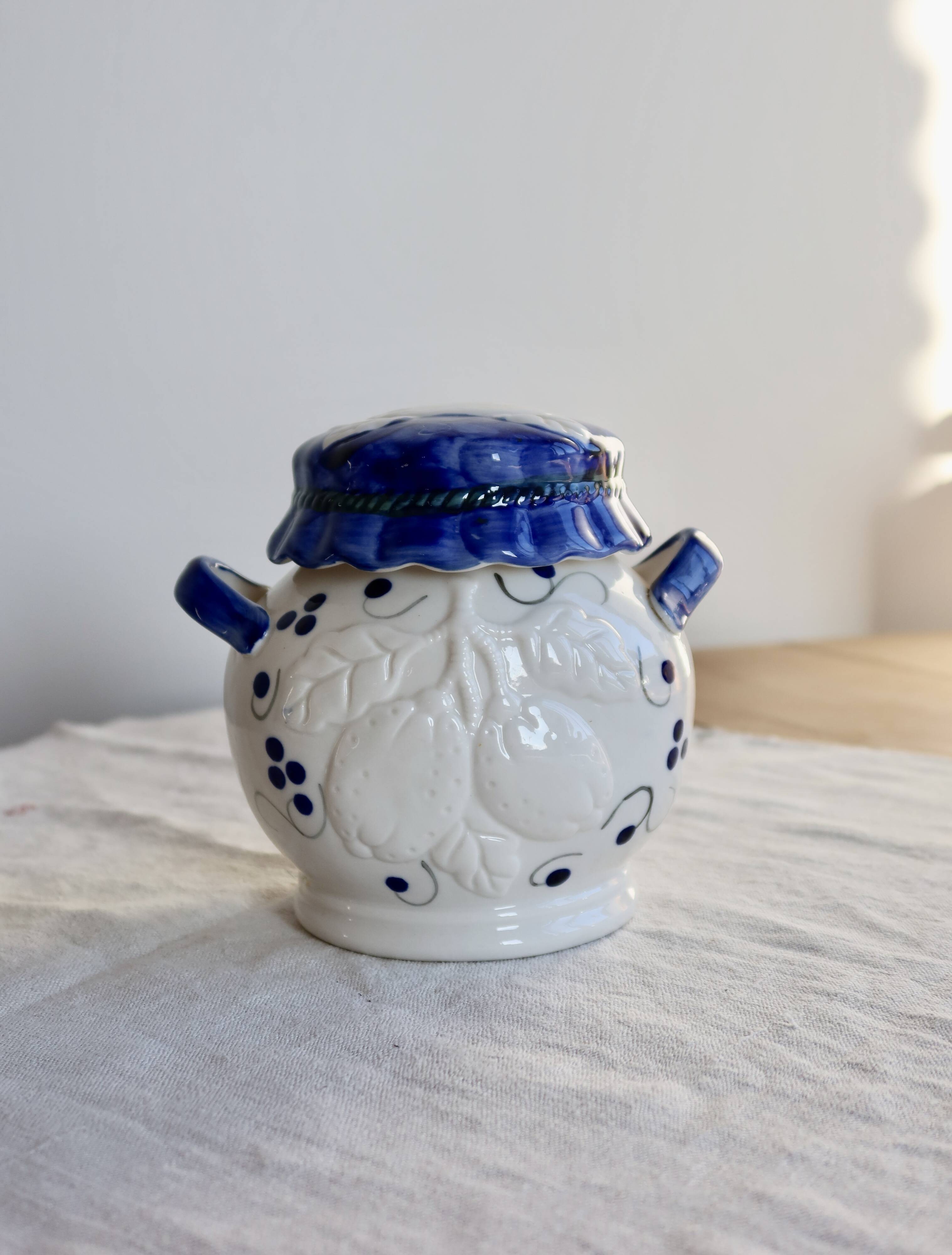 Bonbonnière vintage porcelaine décor citron – Style méditerranéen barbotine