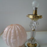 Lampe art déco rose pied en cristal taillé