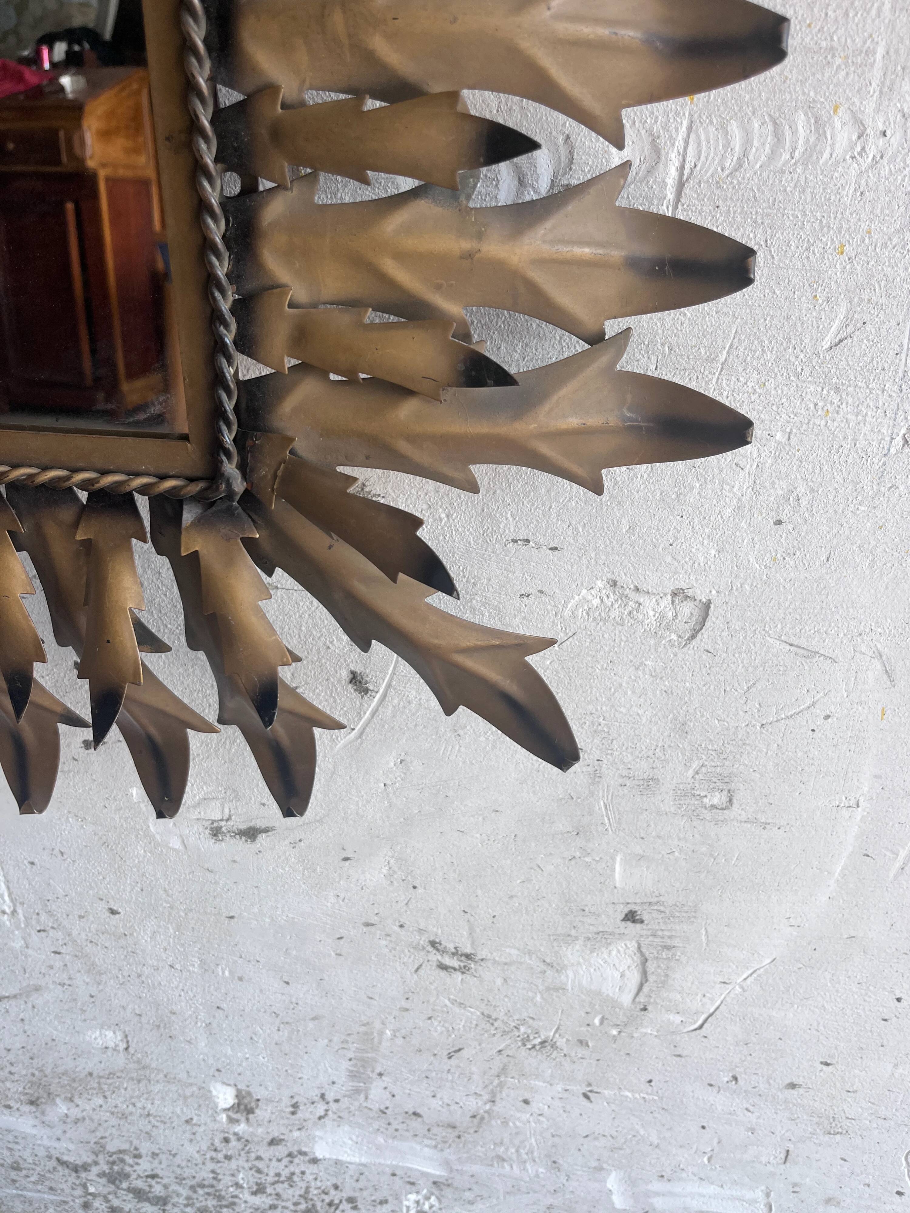 Brutalist sun mirror in wrought iron, 1960s
