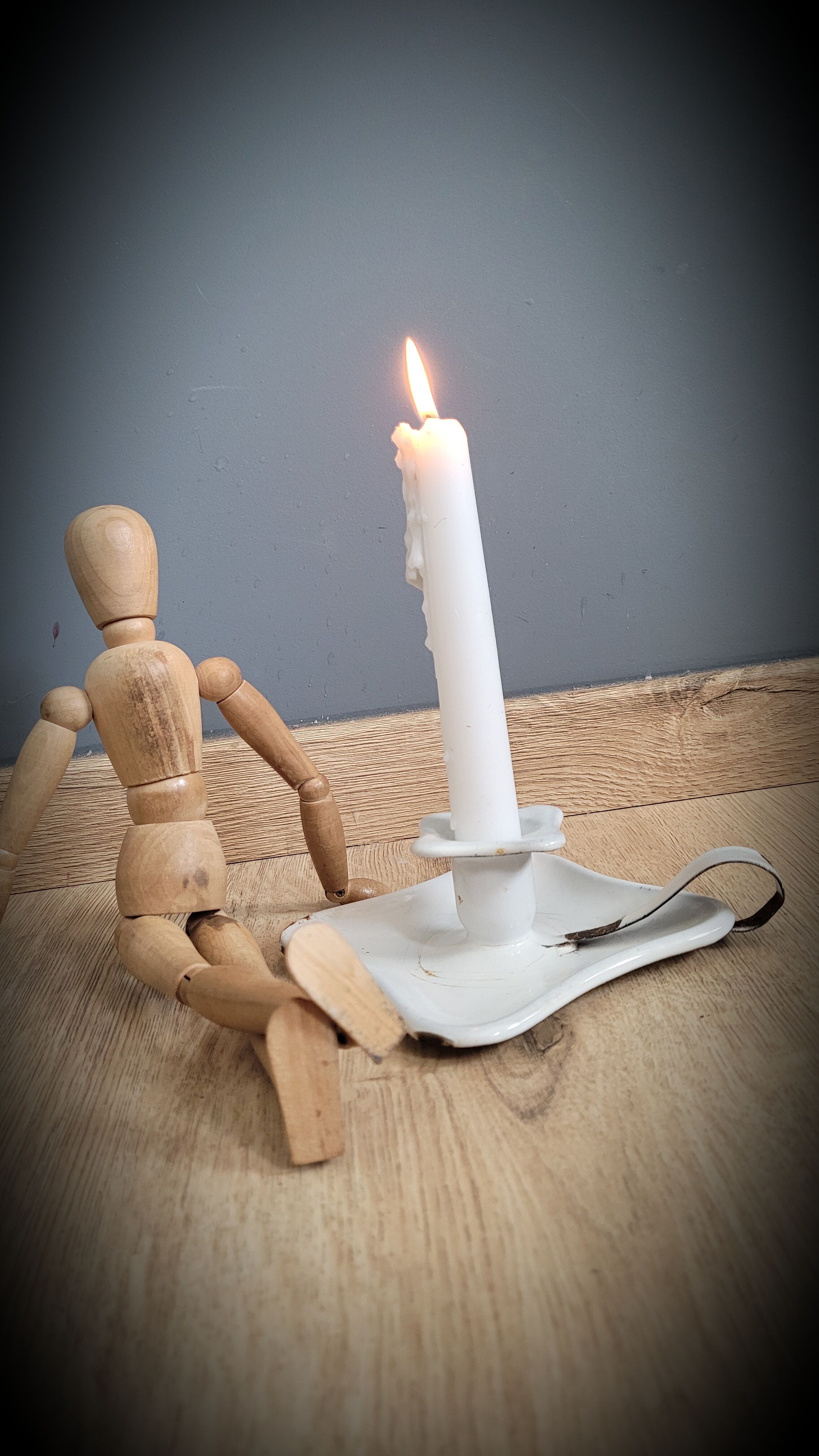 Square white enamel candle holder