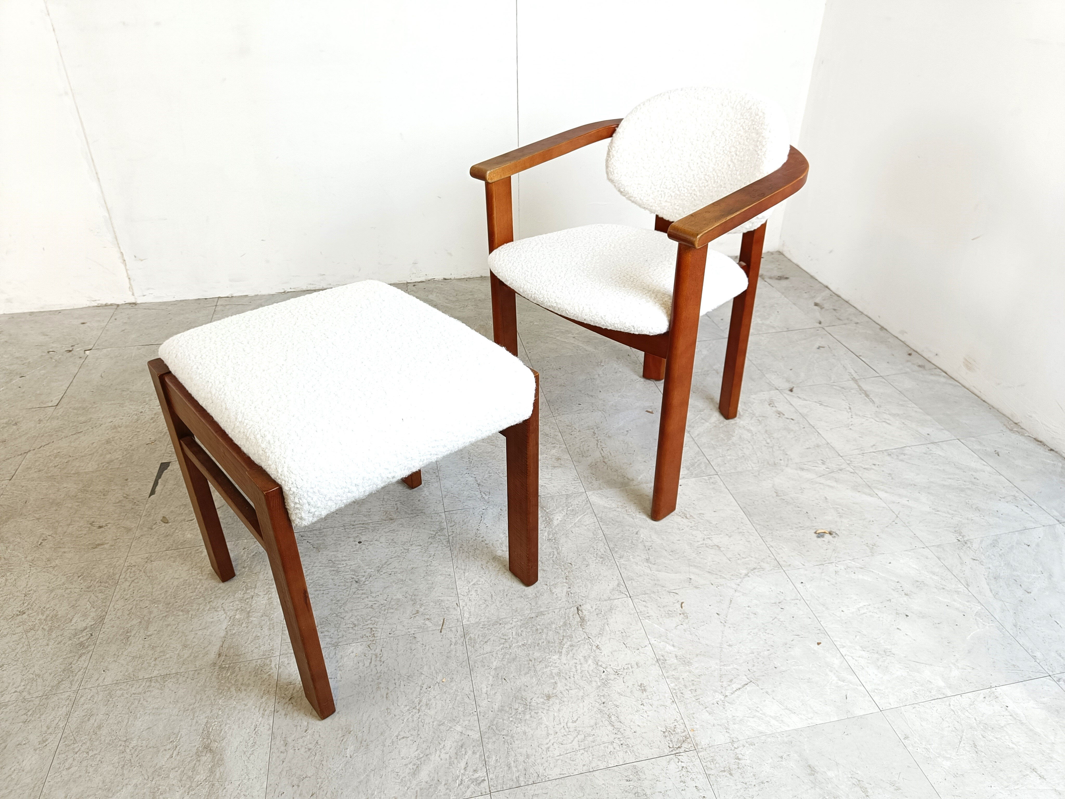 Vintage boucle armchair with foot stool, 1960s