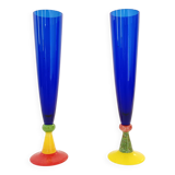 Pair of Blue Murano Glass Flutes by Bisazza & Rotella, Italy 2000