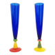 Pair of Blue Murano Glass Flutes by Bisazza & Rotella, Italy 2000