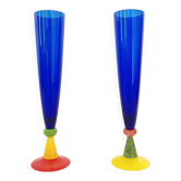Pair of Blue Murano Glass Flutes by Bisazza & Rotella, Italy 2000