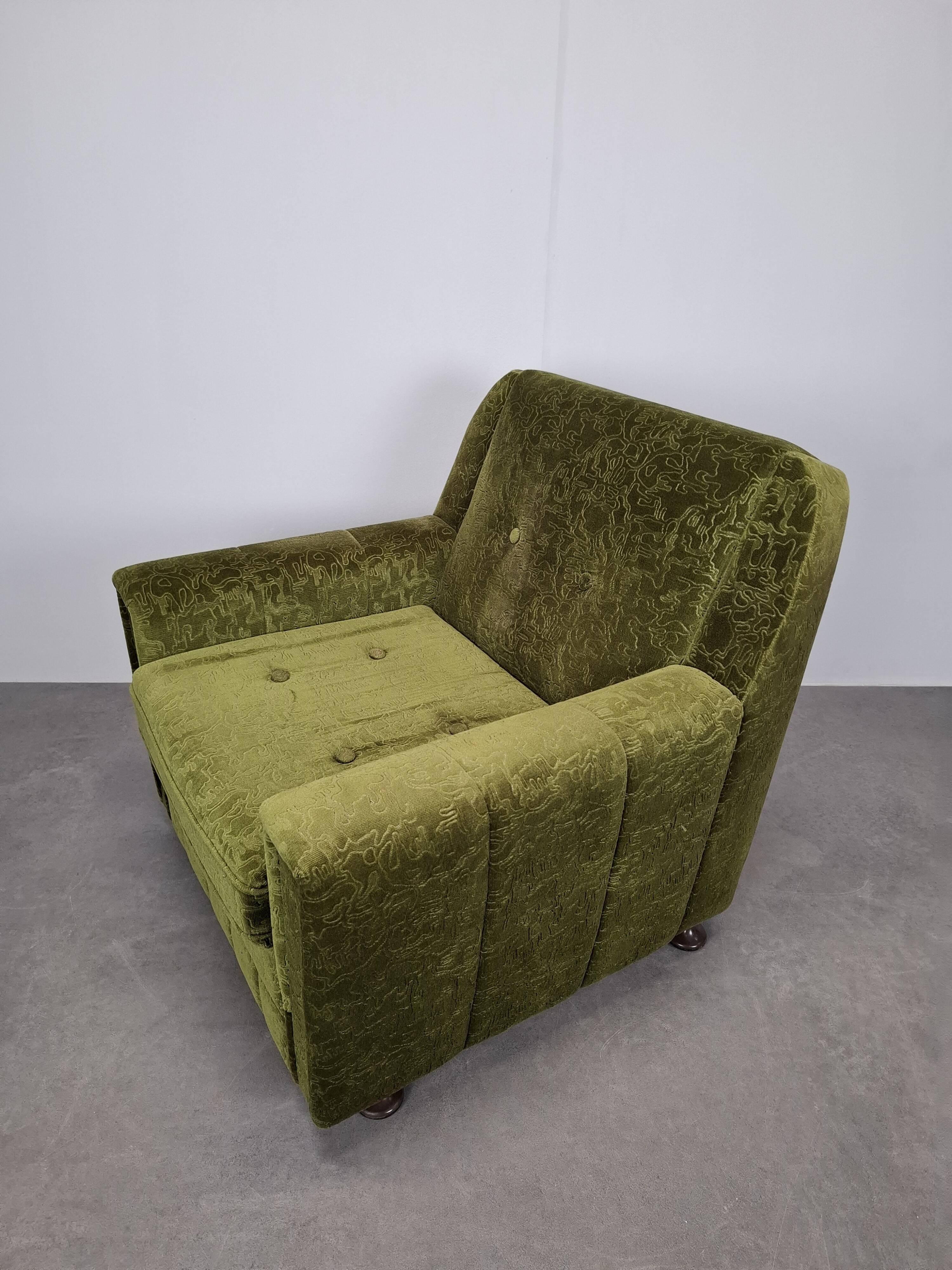 Mid-Century Czechoslovak Green Plush Armchair, 1970s