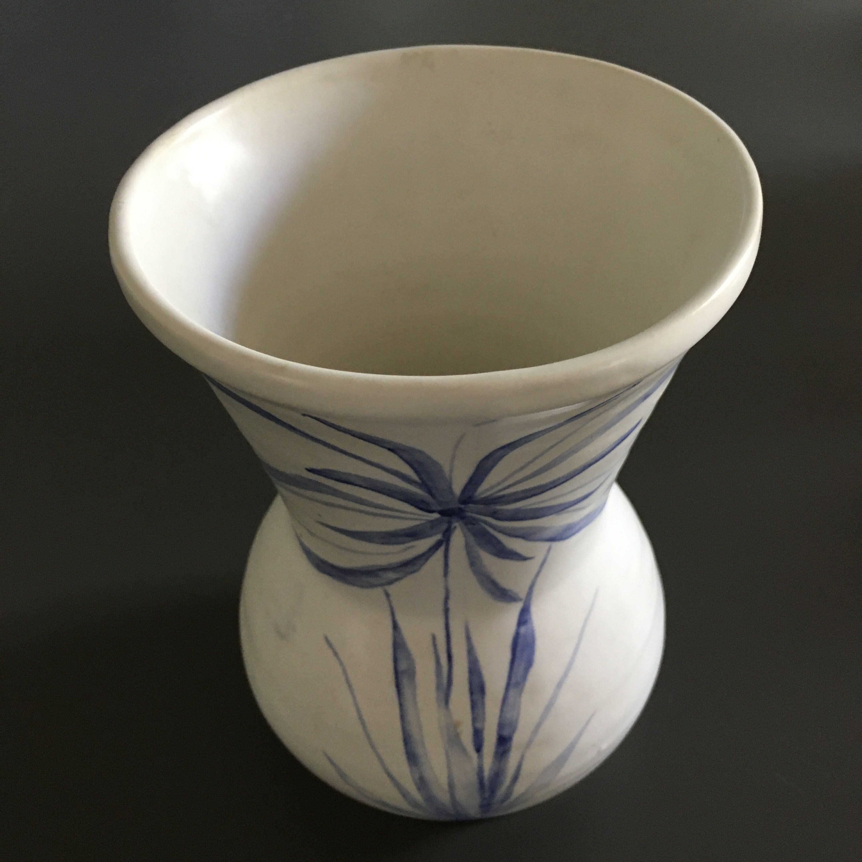 Ivory vase with blue decoration signed