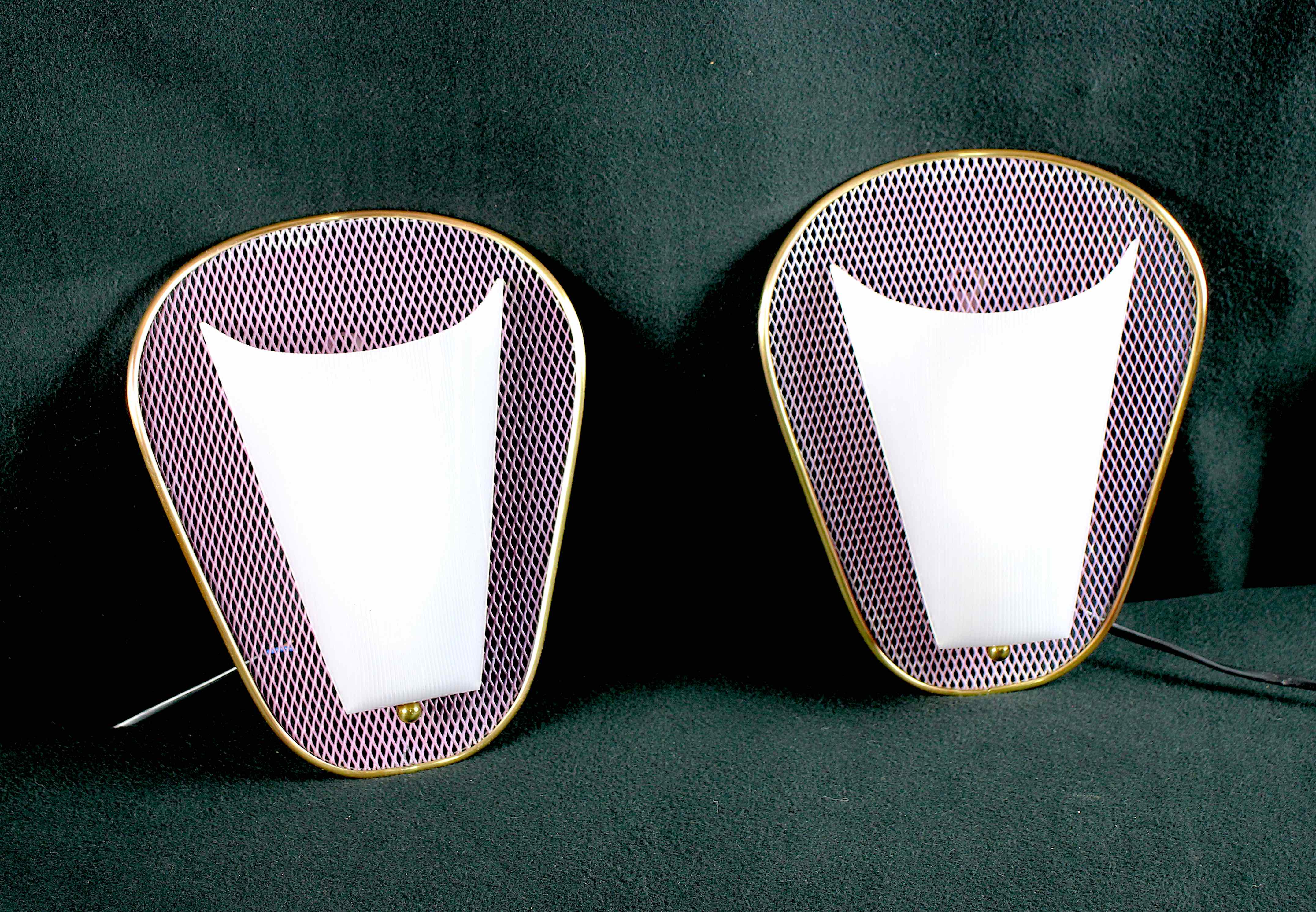 Pair of perspex brass wall sconces, france 1950's