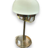 Midcentury desk lamp in opaline glass and gilded metal