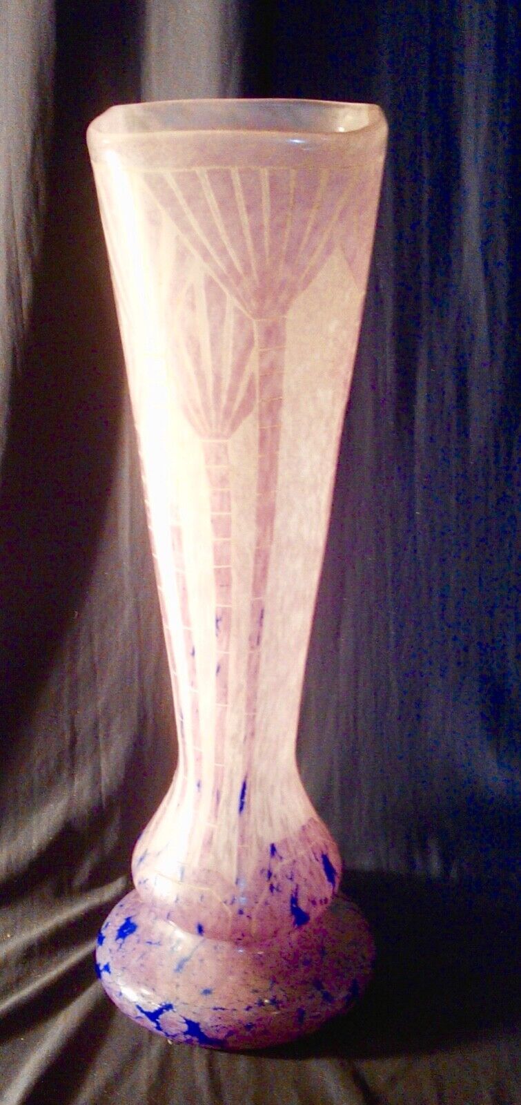 Vase 48 cm papyrus decoration the french glass - charder - schneider