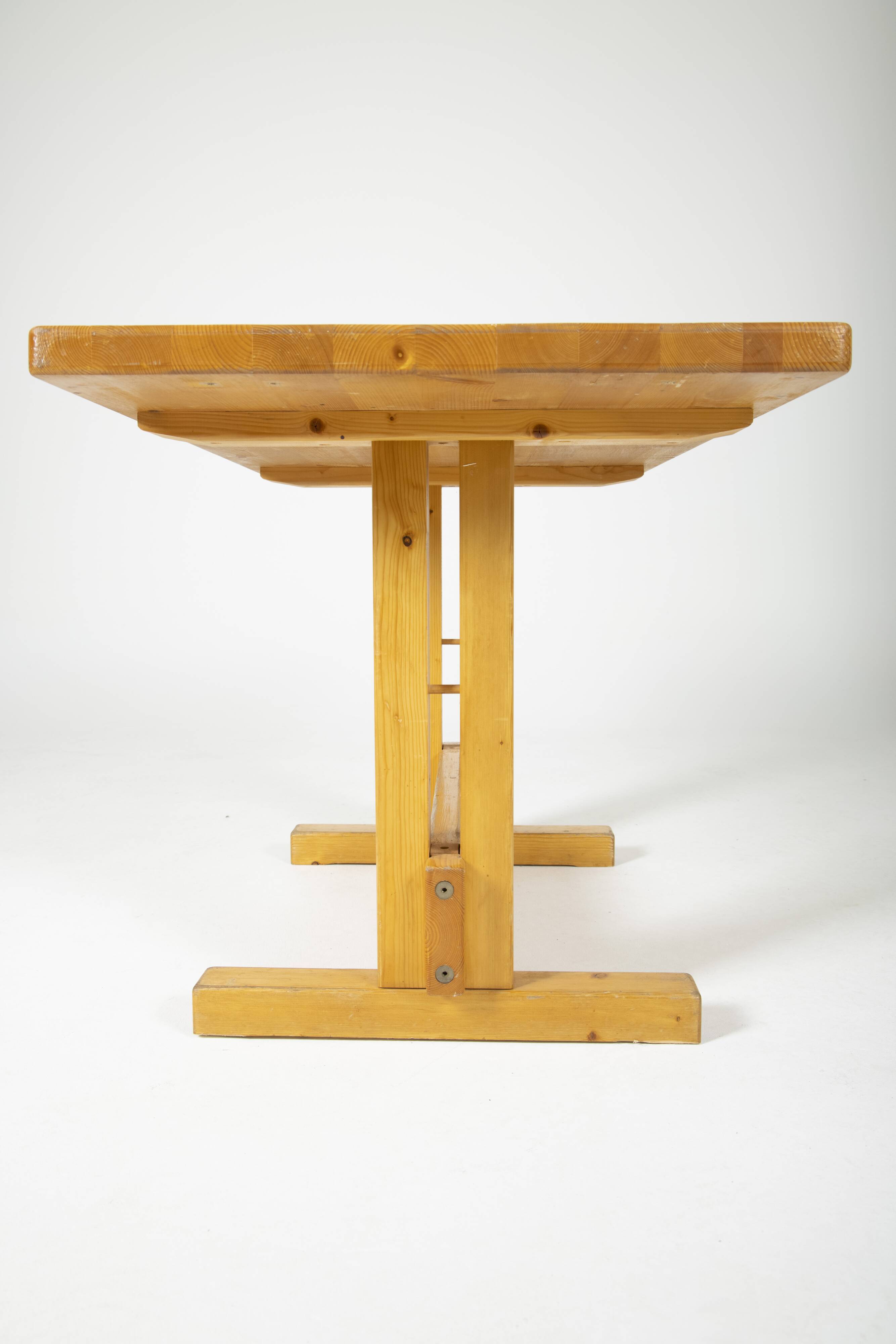 Solid pine table by Charlotte Perriand for Les Arcs, 1970s