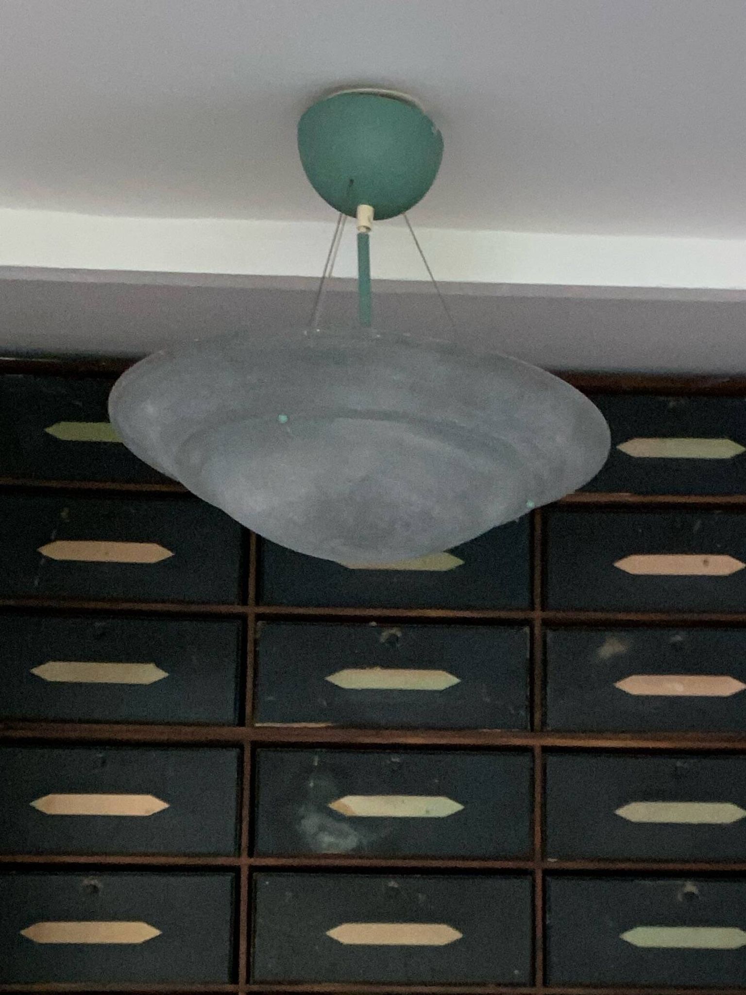 Large vintage lustra suspension light fixture large translucent green basin - SCE made in France