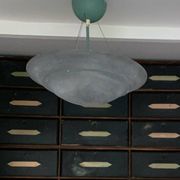 Large vintage lustra suspension light fixture large translucent green basin - SCE made in France