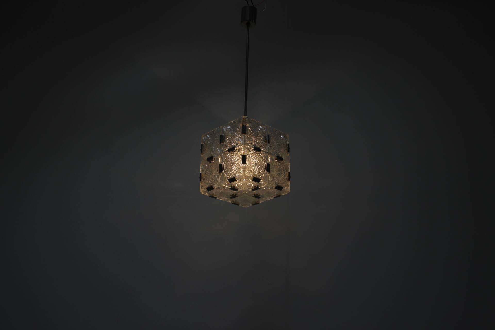 Mid-Century Square Clear Glass Pendant by Kamenicky Senov, 1960's