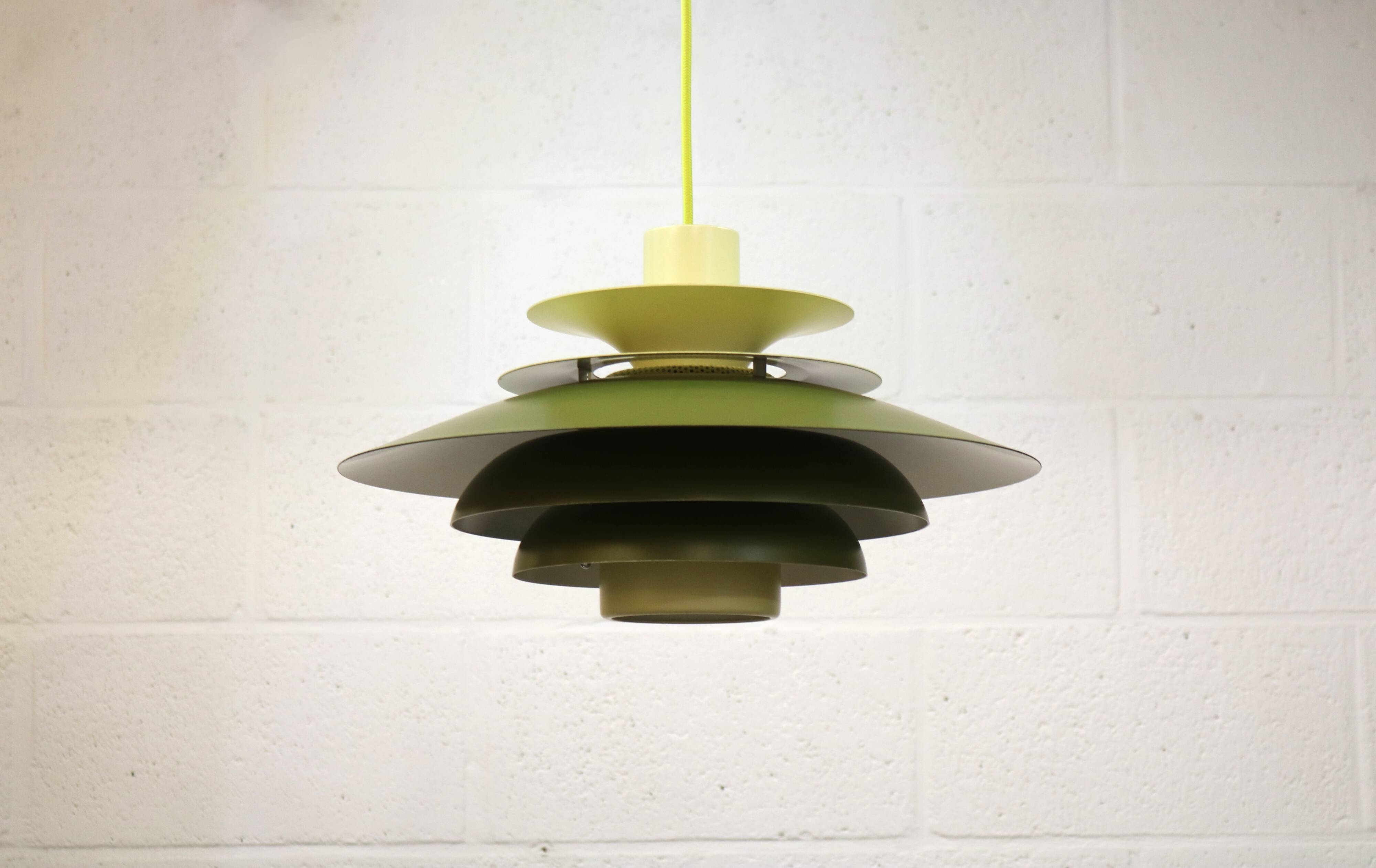 Green Danish Pendant Lamp | Kurt Wiborg Verona, 1970s Mid-Century