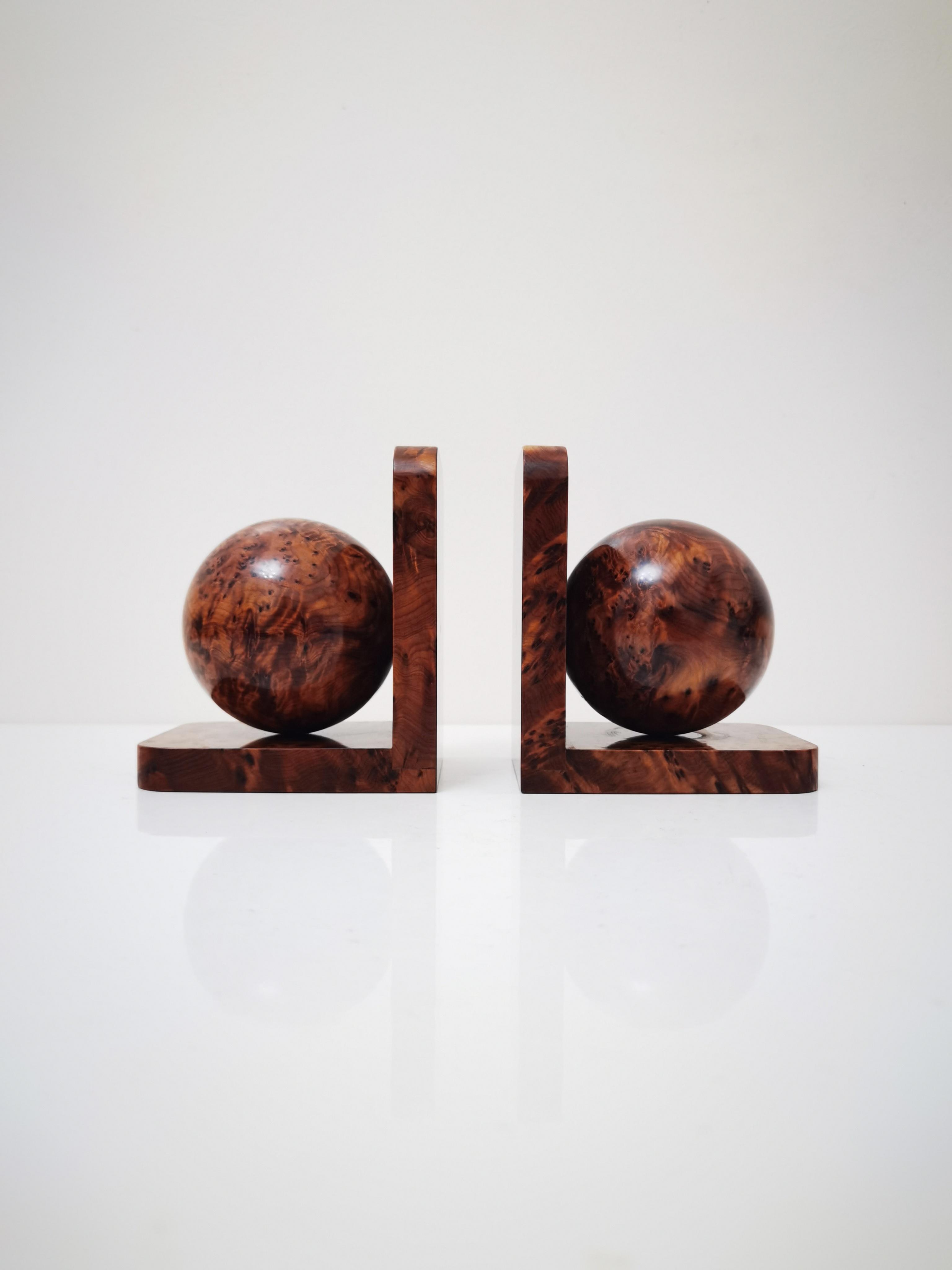 Serre-livres art déco en bois de loupe polie