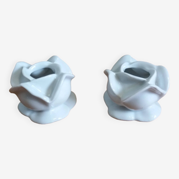 Bougeoirs forme fleur rose en porcelaine